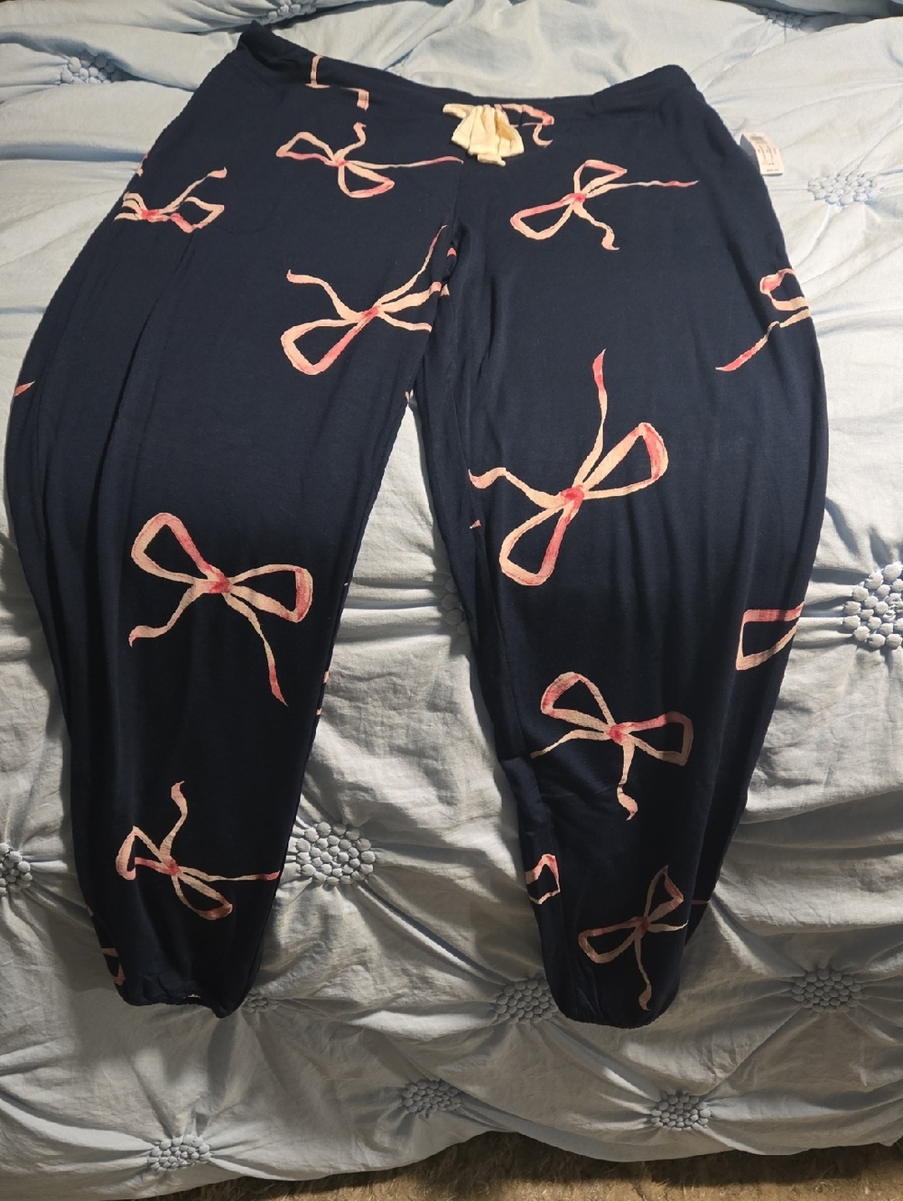 Navy Bow-Print Relaxed Lounge Pants - Women's